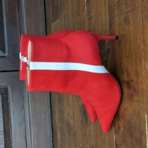 Red Suede Booties - Kitten heel